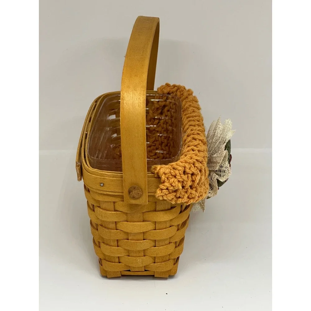 VTG Longaberger Basket Dresden Tour II Brown Woven Fabric Flower Heart Dresden